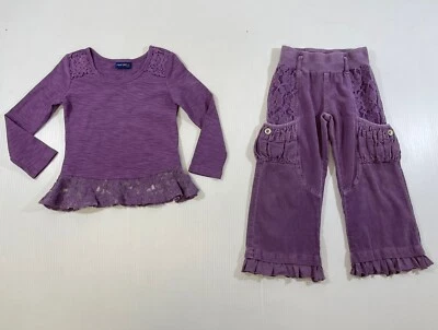 Conjunto de 2 pantalones de bolsillo con detalle de encaje púrpura 100 % algodón Naartjie para niñas 3/4 Foto 1 de 4