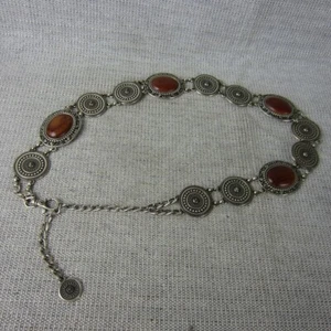 Vintage Concho Belt Womens Large Brass Medallion Wood Chain Western Fashion - Picture 1 of 17