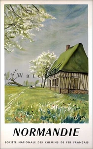 Arte de viaje estilo retro impresión póster vintage de Normandía 1958 campo francés - Imagen 1 de 4