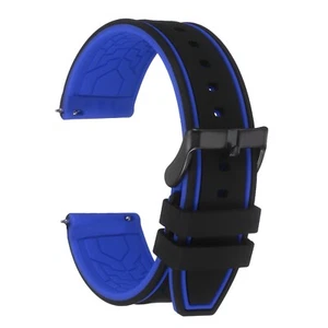 Silicone Watch Bands 22mm Soft Watch Bands with Frosted Buckle, Black Blue - Zdjęcie 1 z 6