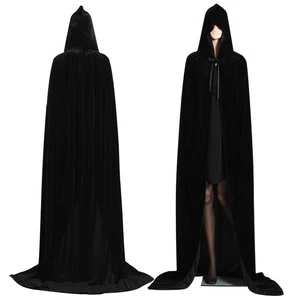 Hooded Cloak Long Velvet Cape for Christmas Halloween Coats Outwear Medieval - Picture 1 of 14