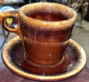 Vintage Hull Brown Drip Pottery Coffee Cup and Saucer - Picture 1 of 7