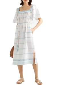 NWT Tory Burch Embroidered Ruffle Midi Dress New Ivory Seltzer Size M $498 - Picture 1 of 12