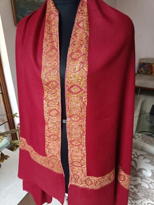 MANTÓN MARRÓN ROJO CACHEMIRA MICRO BORDADO A MANO DAUR PASHMINA ~14 DISEÑOS A ELECCIÓN Foto 1 de 4