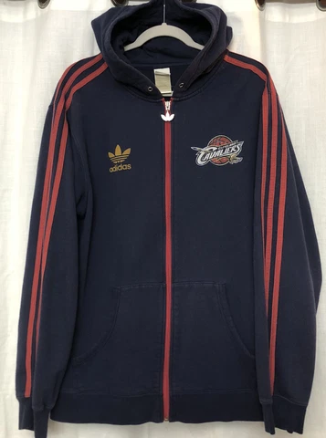 Y2K Adidas NBA Cavaliers Men's Full Zip Navy Hoodie Trefoil Logo Zipper Pull Cover
