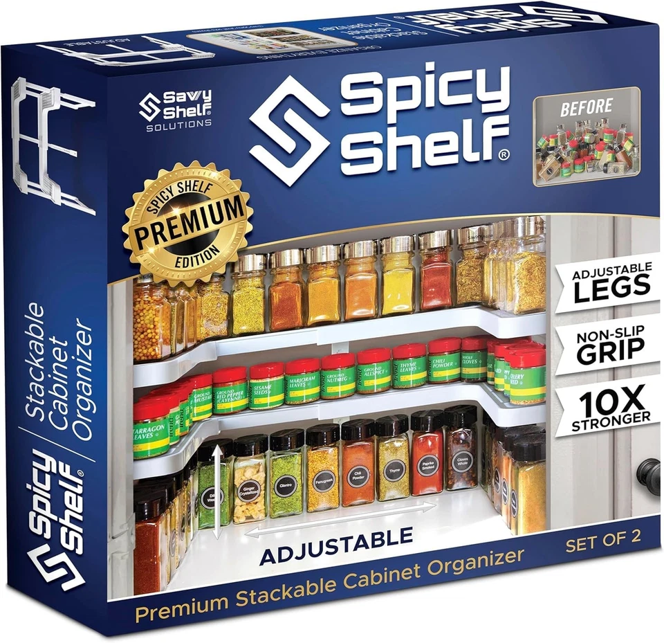 Spicy Shelf Premium Expandible 2 Niveles Estante de Especias Organizador USO2.0 - Blanco Foto 1 de 4