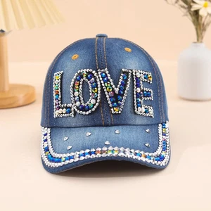 Gorra de béisbol Denim Love Remache Moda Diamante Pico Gorra Exterior Gorra a prueba de sol - Imagen 1 de 6