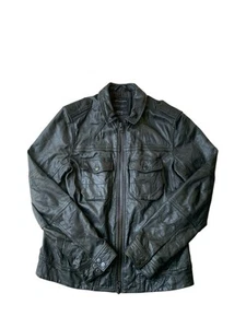 All Saints Leather Biker Jacket Mens Medium Black Zip Up - Picture 1 of 10