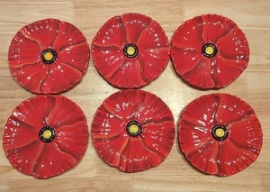 6er Set Ton Kunst Mohnblumen Vorspeise Snack Teller 6,5 Zoll Artikel # CA10679 NEU - Bild 1 von 9