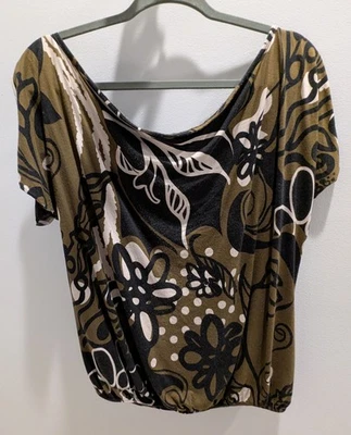 Manuheali'i Women's Top Floral Elastic Waist Raw Hem Sleeve Manuhealii Large L - Image 1 of 4