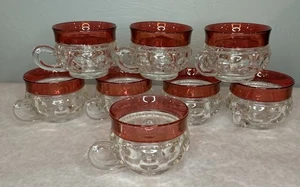 8 Lot Vintage Rubin Preiselbeere Rot Könige Krone Daumenabdruck Teetasse Punsch Kaffee - Bild 1 von 6