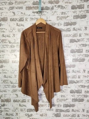 Faux Suede Jacket Size 2X Open Front Draped Waterfall Chic Cardigan Office - Image 1 of 4