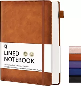 Lined A5 Journal Notebook, 366 Pages, Leather Hardcover, Daily Writing Journal - Picture 1 of 4