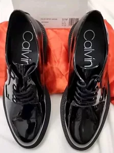 Calvin Klein Hombres Callen Zapatos Oxford Negro Charol Vestido Formal Talla 10 M - Imagen 1 de 15