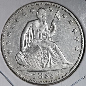 1855 Seated Liberty Silver Half Dollar AU E312 DUCFM - Picture 1 of 2