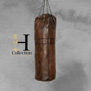 Handmade vintage leather punching bag, cowhide luxury boxing bag, dark brown bag - Picture 1 of 7