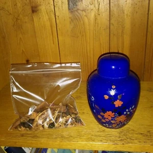 Jarrón popurrí con diseño de flores azul naranja y dorado de 6" muy bonito - Imagen 1 de 5