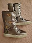 Girl's Michael Kors Cali-anaheim Pewter Boots With Gold Glitter Hearts 