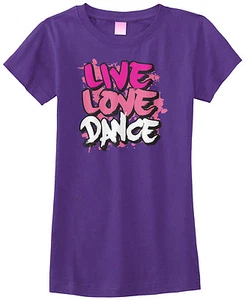 Threadrock Girls Live Love Dance Fitted T-shirt Slogan Dancing Recital - Picture 1 of 8