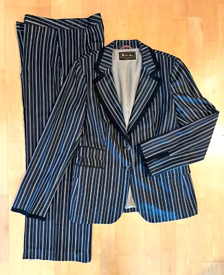 LORO PIANA Black White Striped PANT SUIT BLAZER JACKET Women’s 48 US 10 / 12 - Image 1 of 4