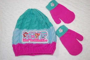 Toddler Girls PAW PATROL WINTER HAT Cable Knit ASPEN SKY Mittens TEAL PINK BLUE - Picture 1 of 1