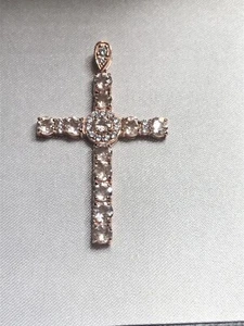 Sterling Silver With Natural Morganite Gems Cross Pendant, ~2 inch - Picture 1 of 5
