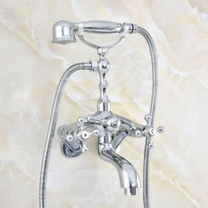 Chrome Wall Mount Clawfoot Tub Faucet with Hand Shower Adjustable 3 3/8" aqg408 - Picture 1 of 10