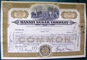 Stock certificate MANATI SUGAR Company 1959. State of New York - Picture 1 of 2