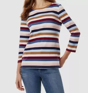 Jones New York Women's Blue Cotton Striped Button-Shoulder T-Shirt Top Size XS - Picture 1 of 2