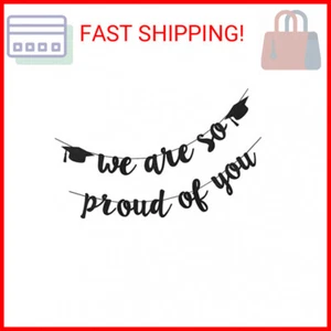 Black Glitter We are So Proud of You Graduation Banner,Congratulations Banner Gr - Picture 1 of 2