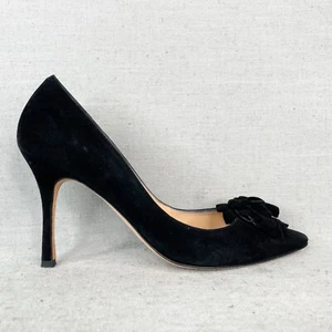 Manolo Blahnik Womens 38.5/ 8.5 Camelia Rose Pump Black Suede Heels Pointed Toe - Picture 1 of 11