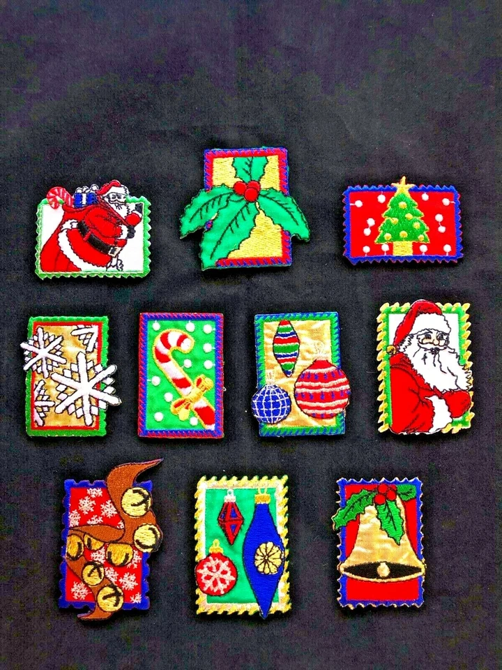 Lote de 12 piezas de parche de estampillas navideñas bordadas de hierro en apliques artesanales hágalo usted mismo Foto 1 de 1
