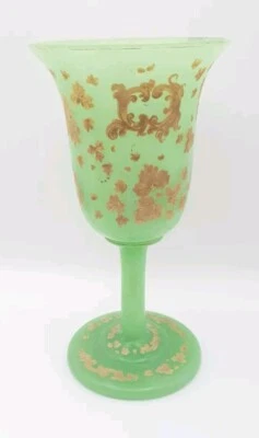 Opaline Glass Goblet Vase 19th Century Biedermeier Gilded Uranium Alabaster Glas - image 1 of 4