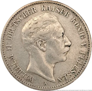 1896-A Germany Prussia Wilhelm II 2 Mark 28mm Silver Coin - Imagen 1 de 2