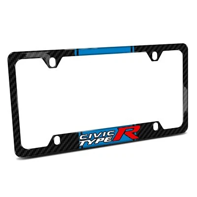 Honda Civic Type R Blue Racing Stripe Black Real Carbon Fiber License Frame - Image 1 of 4