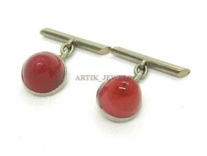 Natural Red Onyx Gemstone with 925 Sterling Silver Cufflink #2421 - Picture 1 of 4