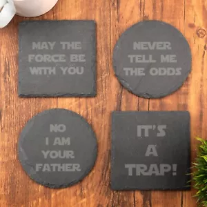 Star Wars Slate Coaster Laser Engraved Personalised Coffee Tea Gift Novelty - Picture 1 of 22