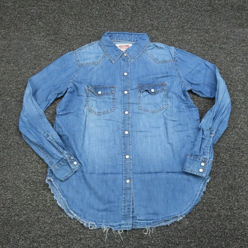 Mossimo Supply Shirt Womens Small Blue Boyfriend Fit Snap Button Up Long Sleeve - Изображение 1 из 4
