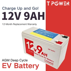 Tpower 12V 9Ah EV Rechargeable SLA Battery Power Source f Electric Scooters EVs - Picture 1 of 4