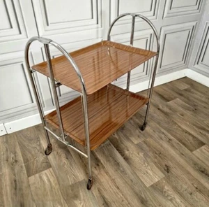 Carrito plegable vintage retro de cromo y madera contrachapada para cócteles bebidas té anfitriona - Imagen 1 de 24