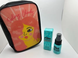 Benefit Feeling Cheeky Zipped Case Bag pouch Pink Black w/ The Pore Super Setter - Picture 1 of 2