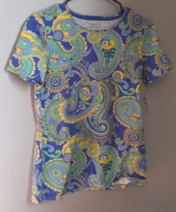 THE TALBOTS TEE WOMENS XS PAISLEY PRINT BLUE TEE - Picture 1 of 3