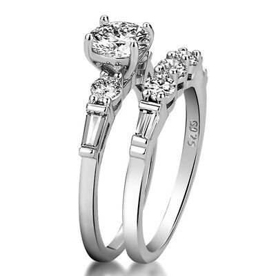 2pcs/set Women 925 Silver Filled Wedding Engagement  Cubic Zircon Ring Sz 6-10 • 3.07€