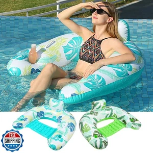 Pool Floats 2 Pack Inflatable Pool Float Chairs with Cupholders Handles and E - Picture 1 of 5