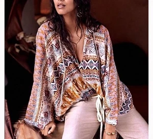 NWT Free People Hold On Tight Gauze Pullover Hooded Top XS/S Oversized Boho Chic - Picture 1 of 8