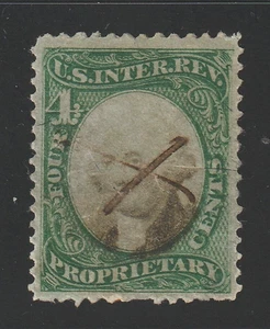 Scott # RB4a, Used, F-VF, 4¢ Proprietary, Violet Paper, Pen Cancel - Picture 1 of 2