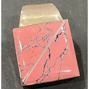 "Colgante de plata de ley y rodonita rosa 7/8"" cuadrado hecho en México .925" - Imagen 1 de 8