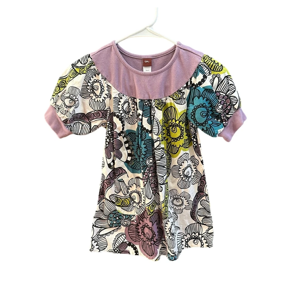 Tea Collection Dress Wide Collar Puffy Sleeve Purple Paisley 100% Cotton Size 5  - Image 1 of 4