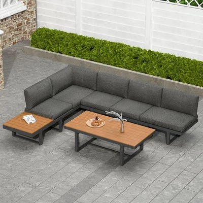 Sitzgruppe Aluminium Lounge Ecksofa mit Liegefunktion Essgruppe wetterfest - Bild 1 von 4