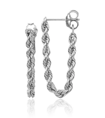 14K Solid White Gold Rope Chain Dangle Earrings - Image 1 of 4